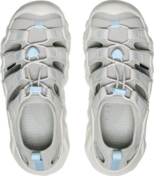 Two gray-colored water sandals with light blue accents, each featuring a closed-toe design with multiple cutouts.