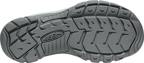 Gray sole of a shoe with the word KEEN.
