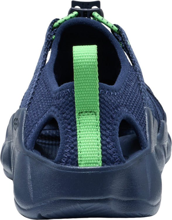 Navy blue sandal with lime green accents featuring a mesh upper and a thick sole.