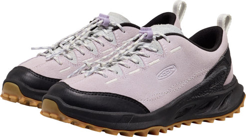 Low-cut, light purple shoe with a black sole and toe cap, featuring a lace-up closure.