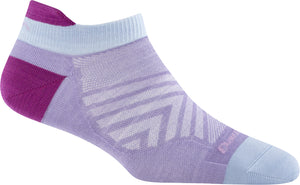 Purple sock with reinforced heel, toe, and zig-zag pattern.