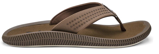 Brown flip-flop sandal with a textured sole and perforated strap.