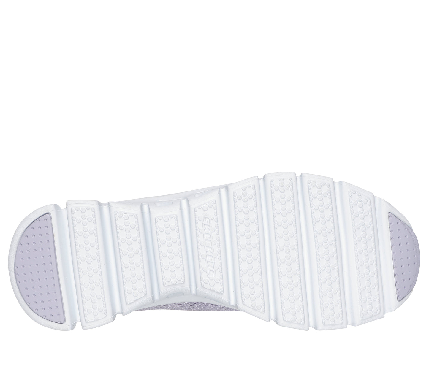 White shoe outsole with a ribbed pattern.