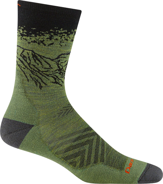 Green sock with black toe, heel, and upper portion. Branch design midsection. 