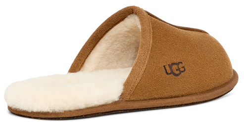 Tan UGG slipper with cream lining.