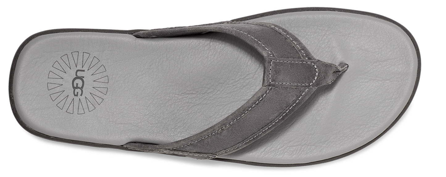 Gray flip flop with UGG logo on sole.