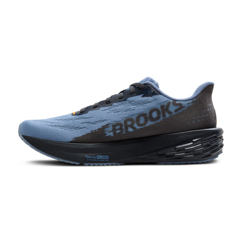 A low-profile running shoe with a blue upper and a black midsole. The word "BROOKS" is printed across the side of the shoe.