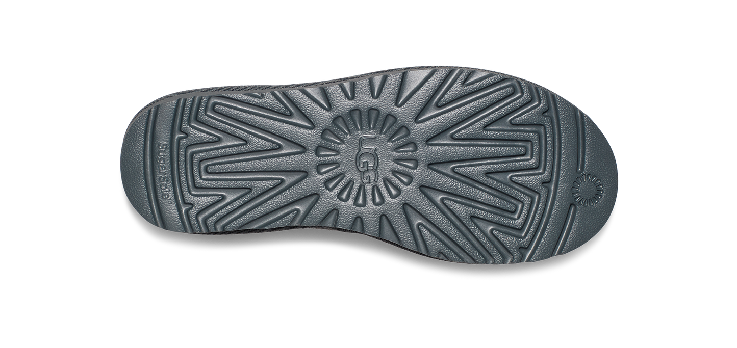 Close-up of a shoe sole with the UGG logo in the center.