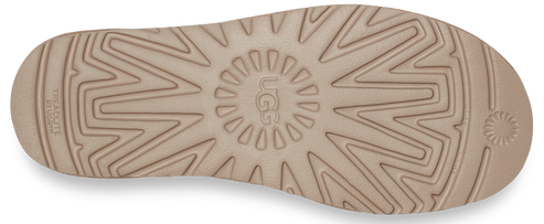 UGG sole with the brand name in a circular pattern, and zigzag treads.
