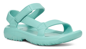 Mint green sandal with adjustable velcro straps.
