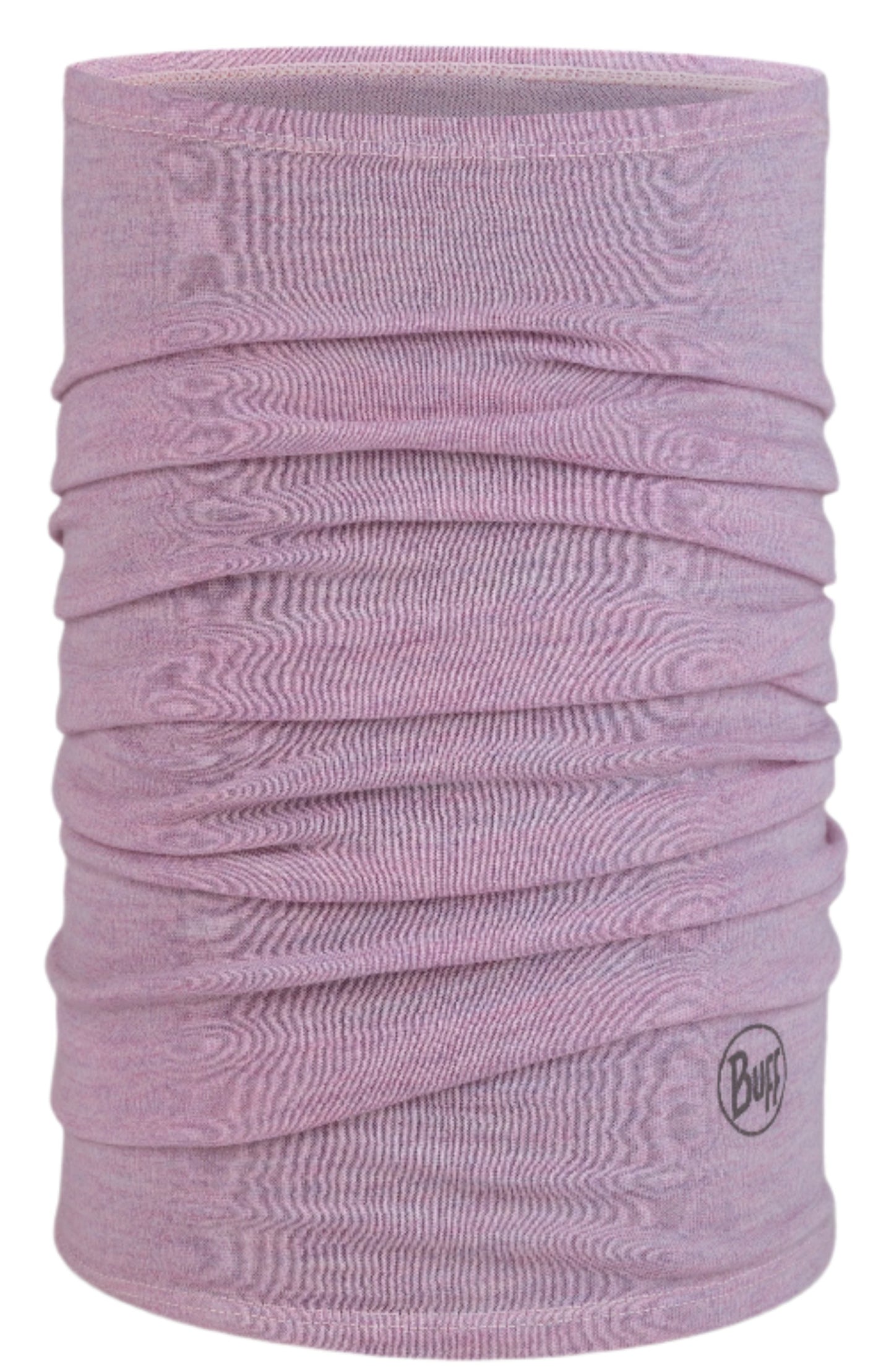 Folded, light purple, tubular headwear.