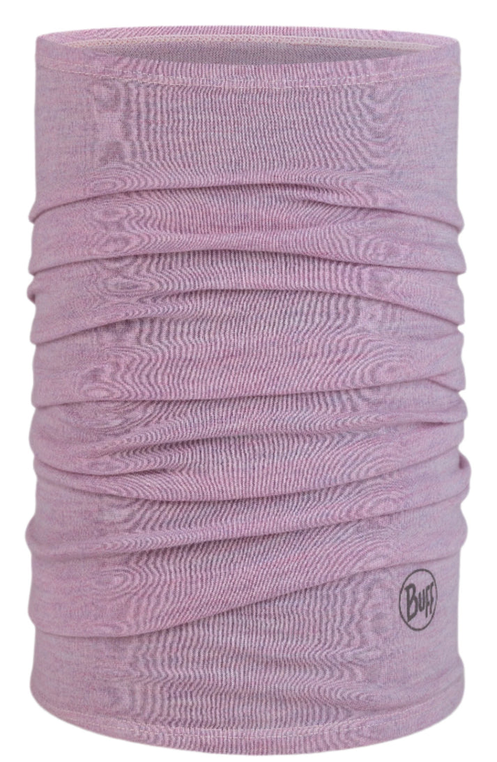 Folded, light purple, tubular headwear.