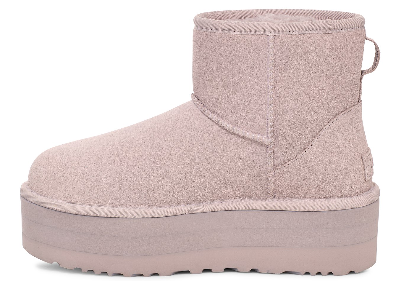 Platform light-pink suede short boot.