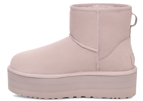 Platform light-pink suede short boot.