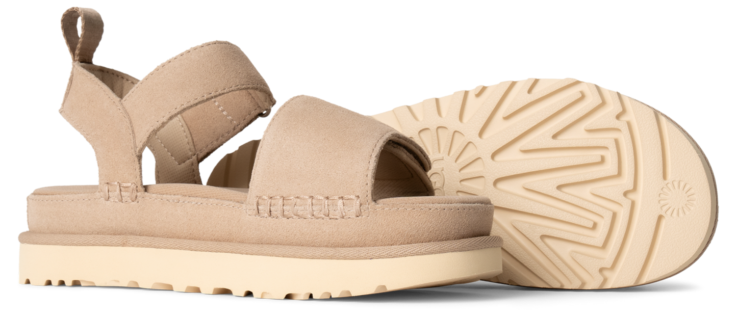 Beige platform sandals with stitched details.