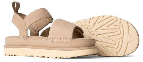 Beige platform sandals with stitched details.