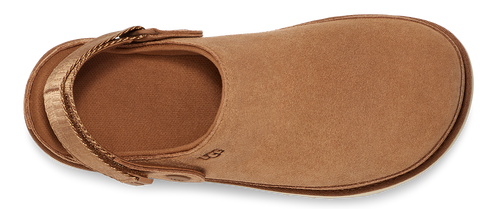 A tan-colored sandal with a thick strap.