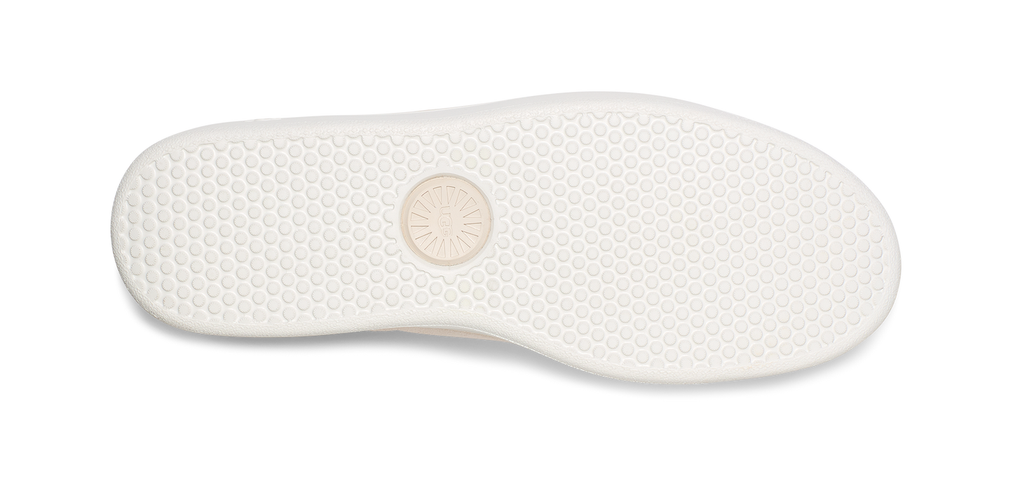 White shoe sole with textured hexagon pattern.