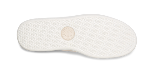 White shoe sole with textured hexagon pattern.