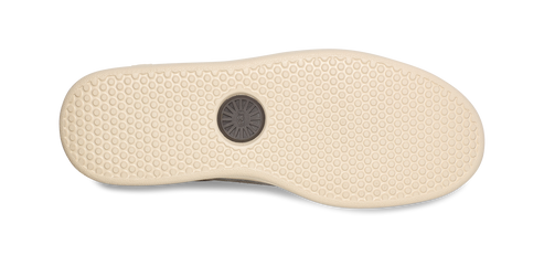 The sole of a shoe with a pattern of small hexagons.