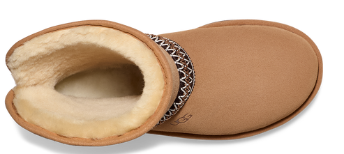 Tan slipper with shearling lining.