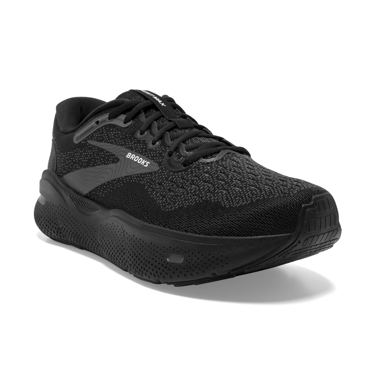 Black running shoe with 'BROOKS' visible on side.