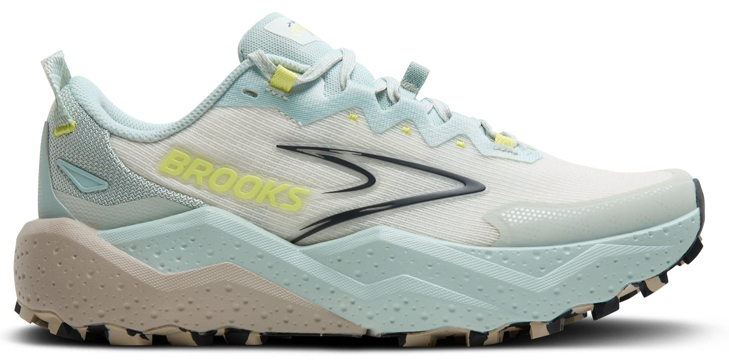 A running shoe with BROOKS text.
