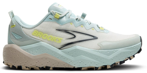 A running shoe with BROOKS text.