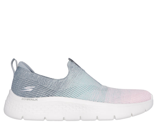 Slip-on, gradient athletic shoe with white sole.