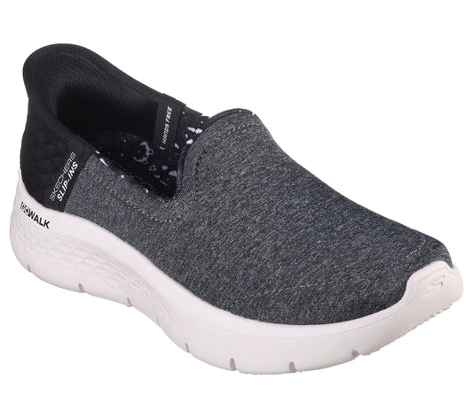 Slip-on shoe featuring a dark gray upper, black heel cup, and white sole.