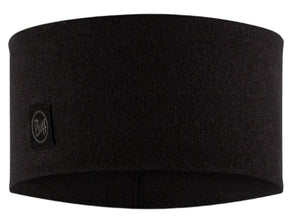 Black fleece headband with a circular logo on the left side.