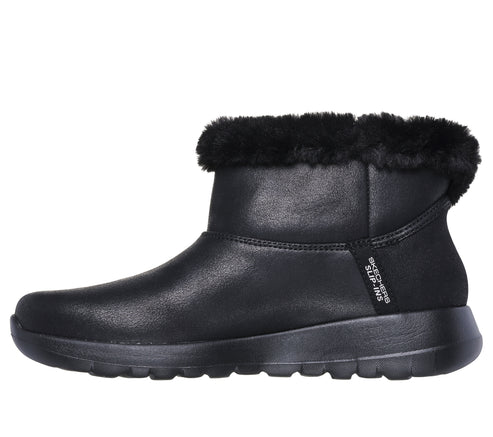 Black boot with faux fur trim.