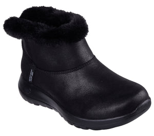 Black, short boot with faux fur trim.