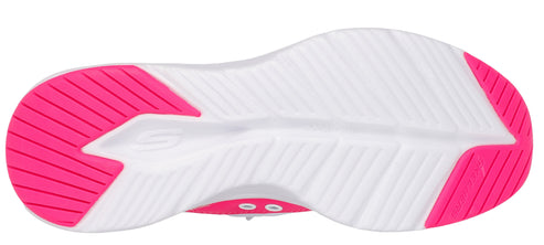 A shoe sole with pink treads and a white base.