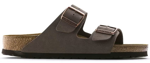 A slip-on sandal with two adjustable straps and buckles.