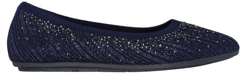 Navy blue ballet flat with glittering surface.