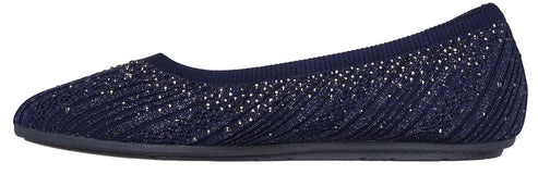 A navy blue ballet flat with sparkle accents.