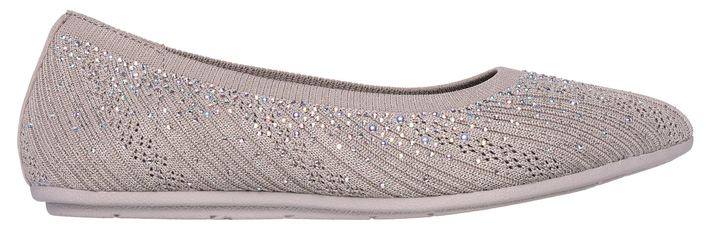 A light beige ballet flat with small iridescent stones.