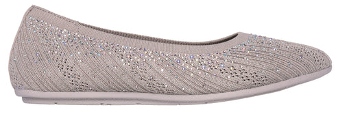 A light beige ballet flat with small iridescent stones.