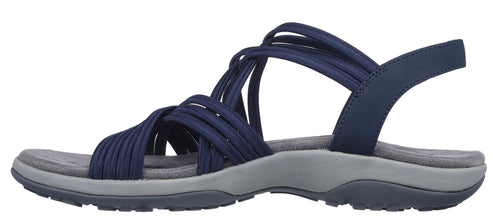 Navy sandal with multiple straps.