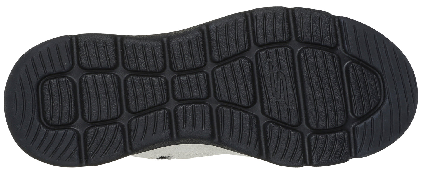 Close-up of the black patterned sole of a shoe.