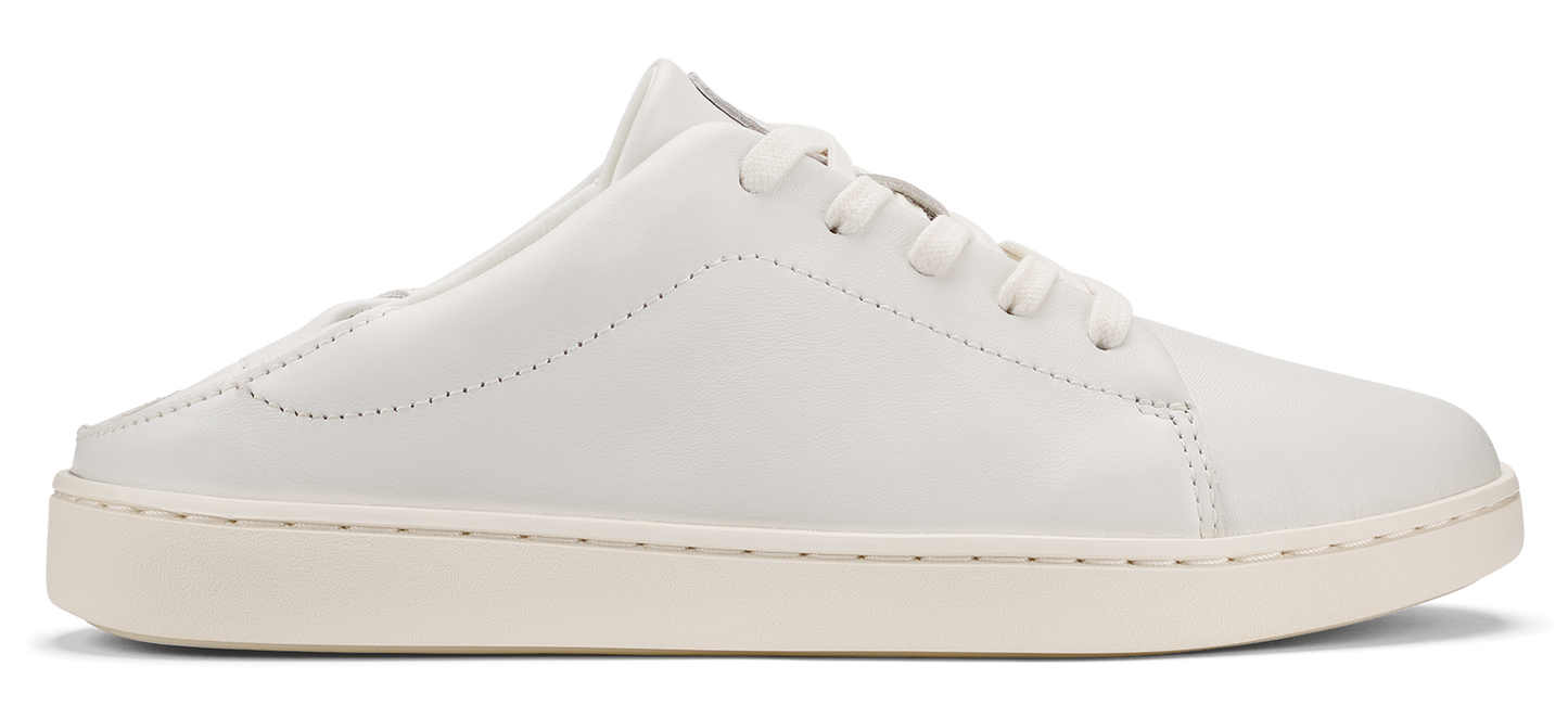 A white leather sneaker-style mule.
