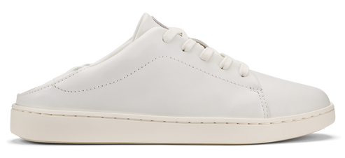 A white leather sneaker-style mule.