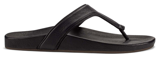 Black leather flip-flop sandal.