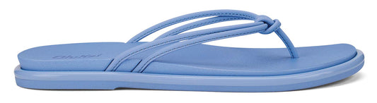 Light blue flip-flops with knotted straps.