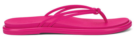 A pink flip-flop sandal with straps.