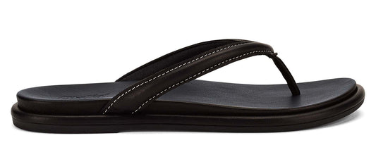 Black flip-flop sandal with white stitching.