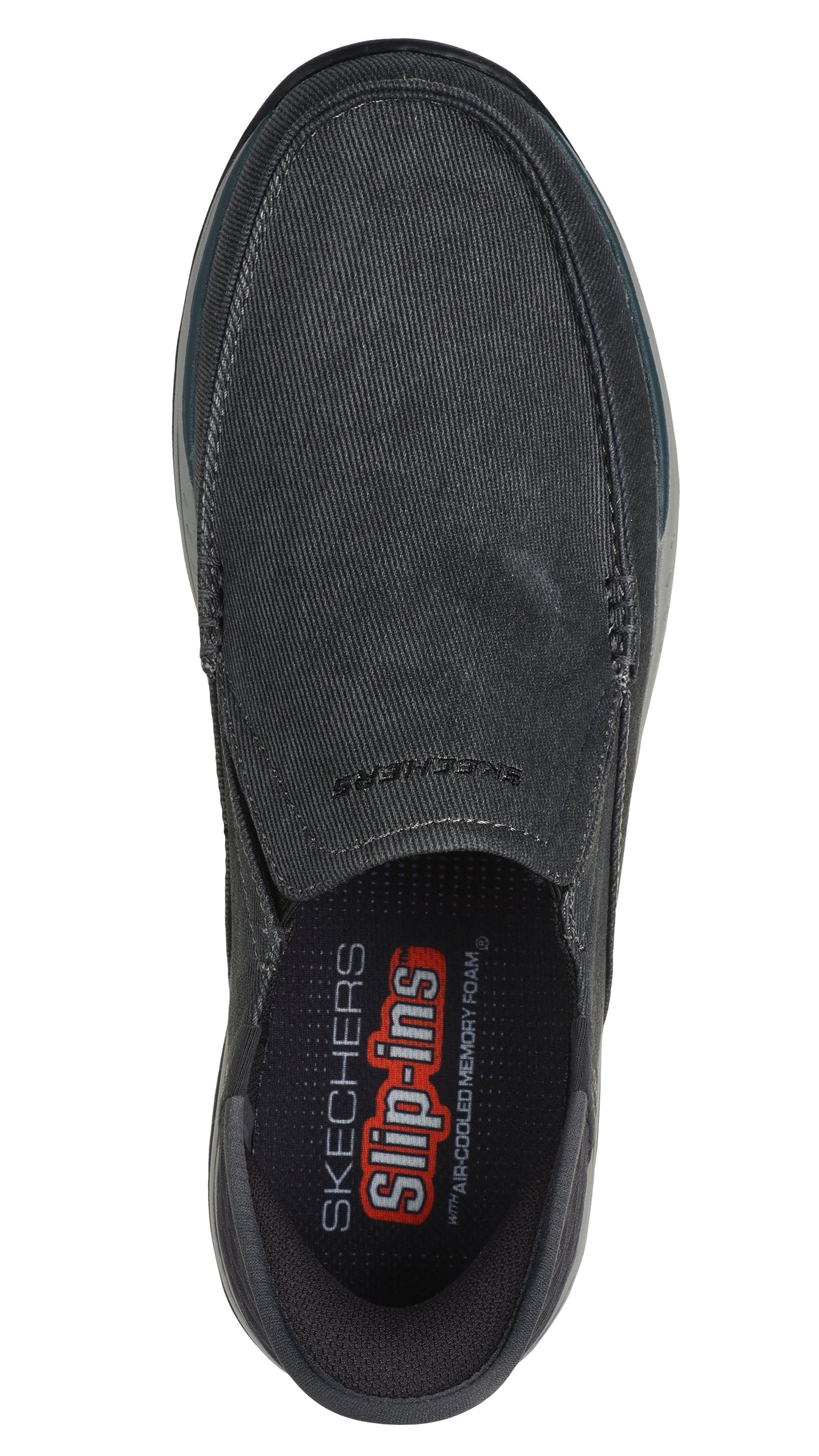 Top-down view of a black Slip-ins shoe with Air-Cooled Memory Foam.