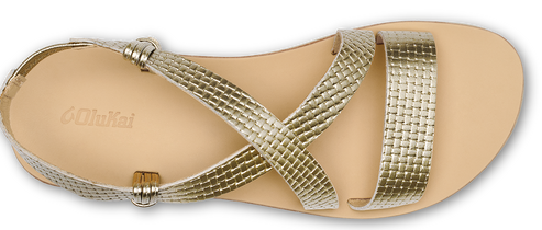 gold sandal with criss-cross straps