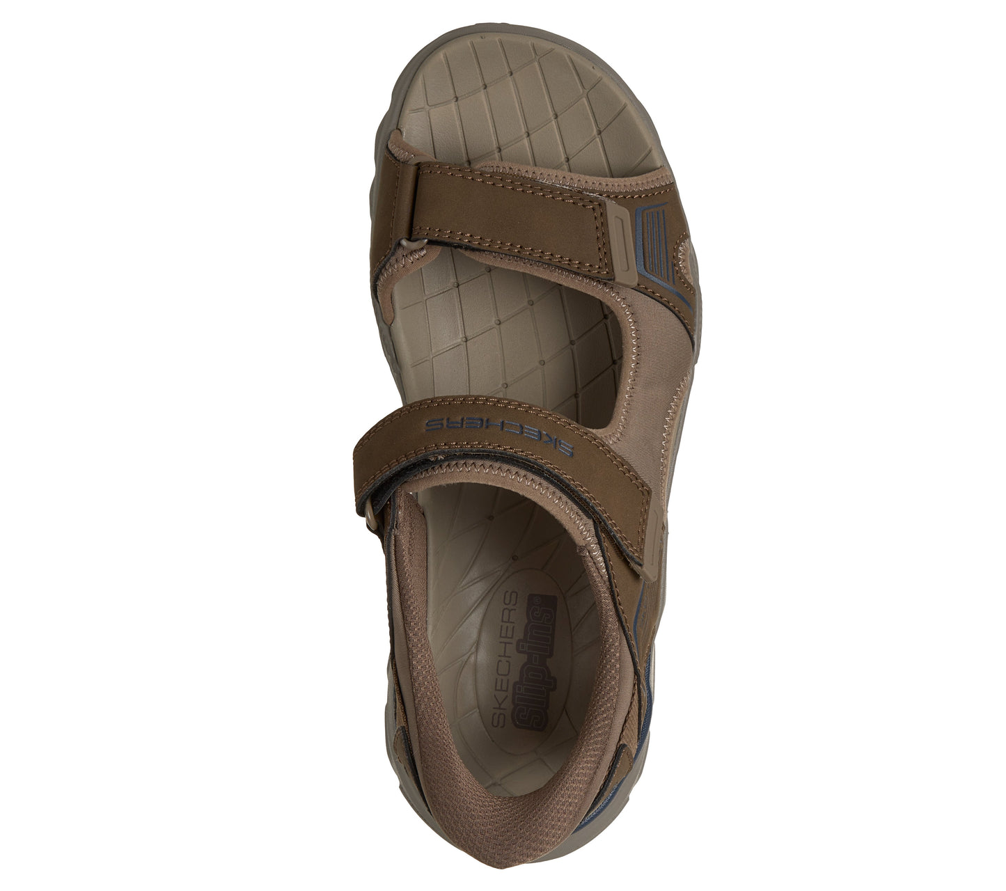 Open-toed brown sandal with two velcro straps.